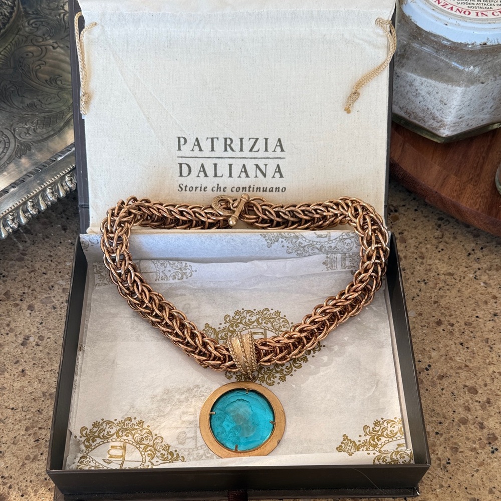 Patrizia Daliana Gold Necklace with Turquoise Intaglio Pendant